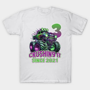 Monster Truck Birthday Tee 3rd Birthday Boy Gift Awesome Since 2021 Tee Custom Monster Truck Tee T-Shirt